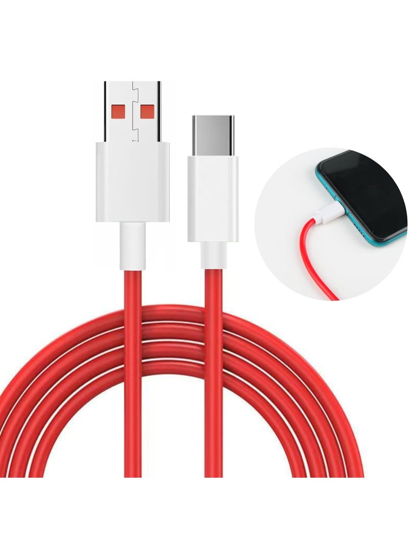 كابل شحن 7.3A USB نوع C Warp Charge SuperVooc سريع الشحن متوافق مع Oneplus 15/14/14T/13/12/12R/11/10 Pro /9 /10T Open 9R 10R 8T 8 7T 7 6 6T Nord N20 SE N10 N300 CE 2 Lite 2T N100 N200 ، 3.3 قدم - Image 1